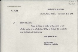 [Oficio] N° 4413, 1949 nov. 13, Jalapa, Ver., México [al] Señor Embajador de Chile en México