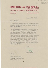 [Carta] 1957 aug. 16, [New York, Estados Unidos] [a] Doris Dana, New York, [Estados Unidos]