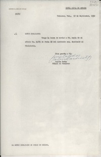 [Oficio] N° 3616, 1950 sept. 12, Veracruz, Ver., México [al] Señor Embajador de Chile en México