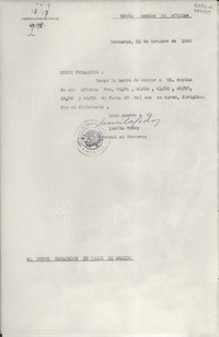 [Oficio] N° 4617, 1950 oct. 31, Veracruz, [México] [al] Señor Embajador de Chile en México