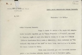 [Oficio] N° 124, 1951 dic. 4, Nápoles, [Italia] [al] Señor Tesorero General de la República de Chile