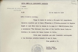 [Oficio] N° 58, 1952 jun. 13, Nápoles, [Italia] [al] Señor Tesorero General de la República de Chile