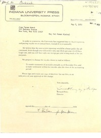 [Carta] 1970 may 8, [Bloomington, Indiana, Estados Unidos] [a] Joan Daves, New York, [Estados Unidos]