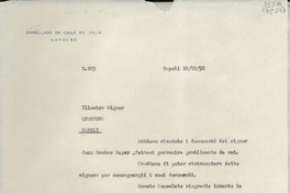 [Oficio] N° 203, 1952 ott. 22, Napoli, Italia [al] Illustre Signor, Questore, Napoli, Italia