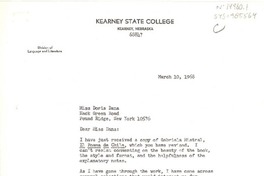 [Carta] 1968 apr. 6, Kearney, Nebraska, [Estados Unidos] [a] Doris Dana, Pound Ridge, New York, [Estados Unidos]