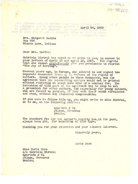 [Carta] 1950 apr. 15, Jalapa, Veracruz, México [a] Margaret Gaddis, Winona Lake, Indiana, [Estados Unidos]