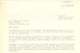 [Carta] 1950 apr. 19, Winona Lake, Indiana, [Estados Unidos] [a] Gabriela Mistral, Jalapa, Veracruz, México