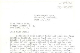 [Carta] 1953 jun. 15, Columbia, Missouri, [Estados Unidos] [a] Doris Dana, Roslyn Harbor, New York, [Estados Unidos]