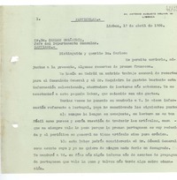 [Carta] 1936 abr. 17, Lisboa, [Portugal] [al] Sr. Dn. Carlos Errázuriz, Jefe del Departamento Consular, Santiago, [Chile]