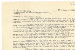 [Carta] 1940 mayo 29, Río de Janeiro, Brasil [al] Sr. D. Marcelo Ruiz, Subsecretario del Ministerio, de Relaciones, Santiago, [Chile]