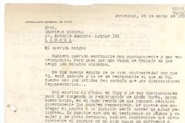 [Carta] 1936 mar. 26, Barcelona, [España] [a] Srta. Gabriela Mistral, Av. Antonio Augusto Aguiar 191, Lisboa
