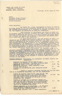 [Carta] 1944 jun. 30, Santiago, [Chile] [al] Señor Benjamín Claro Velasco, Ministro de Educación, [Chile]