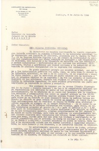 [Carta] 1944 jun. 26, Santiago, Chile [al] Señor Ministro de Economía, Palacio de la Moneda, [Santiago], [Chile]