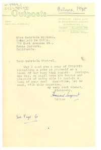 [Carta] [1948 otoño], [Manchester, Inglaterra] [a] Gabriela Mistral, Santa Barbara, California, [Estados Unidos]