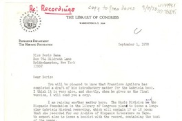 [Carta] 1970 sep. 1, [Washington, Estados Unidos] [a] Doris Dana, Bridgehampton, New York, [Estados Unidos]