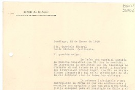 [Carta] 1948 ene. 22, Santiago, [Chile] [a] Sta. Gabriela Mistral, Santa Bárbara, California
