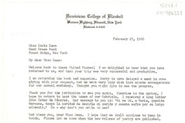 [Carta] 1966 feb. 27, [Blauvelt, New York, Estados Unidos] [a] Doris Dana, Pound Ridge, New York, [Estados Unidos]