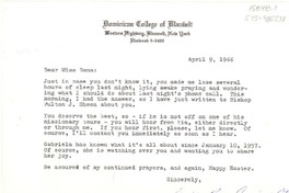 [Carta] 1966 apr. 9, [Blauvelt, New York, Estados Unidos] [a] dear miss [Doris] Dana