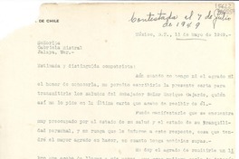 [Carta] 1949 mayo 11, México D. F. [a] Señorita Gabriela Mistral, Jalapa, Ver.