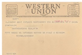 [Telegrama] 1948 Nov. 9, Santiago, [Chile] [al] Con. Chile, Santa Barbara, Calif., [EE.UU.]