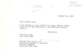 [Carta] 1965 oct. 11, [Estados Unidos] [a] sister. Rose Aquin, o.p., Blauvelt, New York, [Estados Unidos]