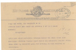 [Telegrama] 1950 oct. 7, Santiago, Chile [a] Consulado de Chile, Veracruz