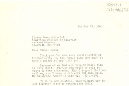 [Carta] 1965 oct. 22, Pound Ridge, New York, [Estados Unidos] [a] sister. Rose Aquin, o.p., Blauvelt, New York, [Estados Unidos]