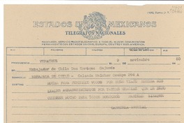 [Telegrama] 1950 nov. 9, Veracruz, México [al] Sr. Embajador de Chile Don Enrique Gajardo, Embajada de Chile - Calzada Melchor Ocampo 394 A, [México]