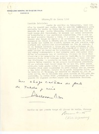 [Carta] 1952 ene. 26, Consulado General de Chile, Génova, Italia [a la] Querida Gabriela, [Italia]