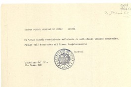[Carta] 1952 jun. 7, [Italia] [a] Señor Cónsul General de Chile, Genova