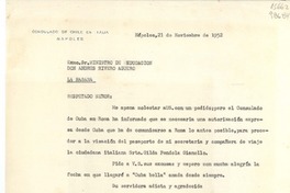 [Carta] 1952 nov. 21, Consulado de Chile, Nápoles, Italia [al] Exmo. Sr. Ministro de Educación, Don Andrés Rivero Agüero, La Habana, [Cuba]