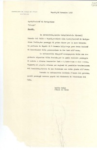 [Carta] 1952 nov. 26, Consulado de Chile, Nápoles, Italia [a la] SpettSocietá di Navigazione "Italia", Napoli, [Italia]