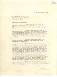 [Carta] 1954 nov. 23 [a] Sr. Ministro de Educación Don Oscar Herrera Palacios, Santiago de Chile