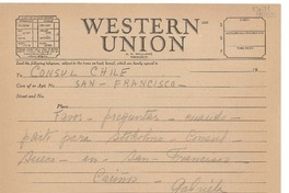 [Telegrama] [Estados Unidos] [a] Cónsul de Chile, San Francisco