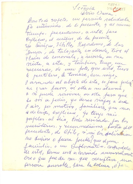 [Carta] 1965 sep., Talagante, Chile [a] Doris Dana, Pound Ridge, New York, U.S.A.