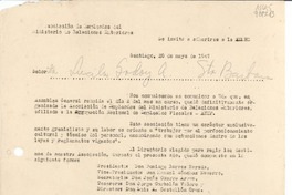 [Circular] 1947 mayo 20, Santiago, [Chile] [a la] Señorita Lucila Godoy A., Santa Barbara, [EE.UU.]