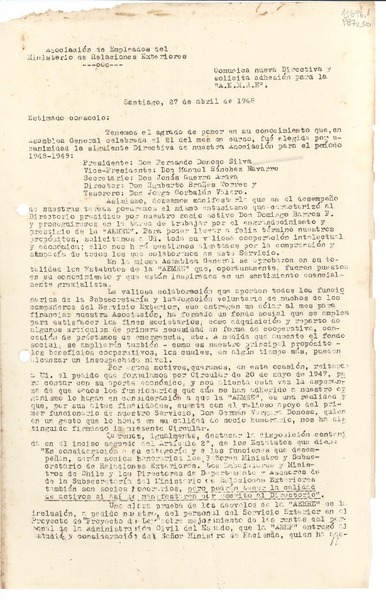 [Circular] 1948 abr. 27, Santiago, [Chile] [a] [Lucila Godoy A.]