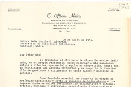 [Carta] 1951 ene. 20, 1510 Park Road, N. W., Washington 10, D.C., [EE.UU.] [a la] Señora Doña Lucila G. Alcayaga, Ministerio de Relaciones Exteriores, Santiago, Chile