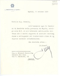 [Carta] 1951 ott. 11, Napoli, [Italia] [a] Signora Mistrol Gabriella, Console del Cile, Napoli