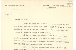 [Carta] 1951 nov. 15, Nápoles, [Italia] [a] Señora Lucila Godoy, Cónsul de Chile, Nápoles