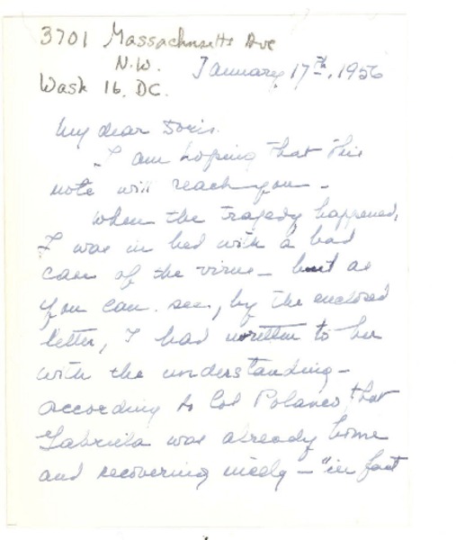 [Carta] 1956 ene. 17, Washington DC, [Estados Unidos] [a] Doris [Dana].