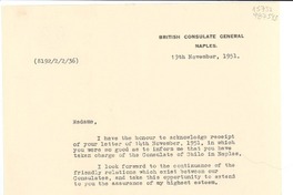 [Carta] 1951 Nov. 19, Naples, [Italy] [a la] Mme. Lucila Godoy, Consulado de Chile en Italia, Naples, [Italy]
