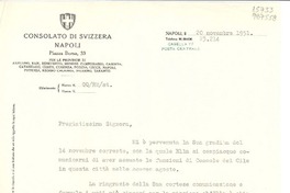 [Carta] 1951 nov. 20, Napoli, [Italia] [a la] Pregiatissima Signora Lucila Godoy, Console del Cile, Napoli, [Italia]