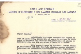 [Carta] 1952 sett. 13, Napoli, [Italia] [al] Signor Console, [Italia]