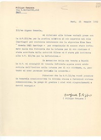 [Carta] 1952 magg. 21, Bari, [Italia] [a] Illmo. Signor Console