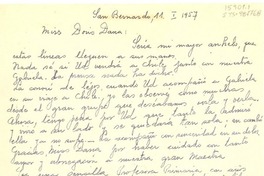 [Carta] 1957 ene 11, San Bernardo, Chile [a] Doris Dana, [Long Island, New York, Estados Unidos]