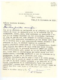 [Carta] 1952 dic. 3, Roma, [Italia] [a] Señora Gabriela Mistral, Nápoles