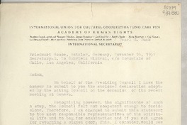 [Carta] 1951 Nov. 16, Friedwart House, Wetzlar, Germany [a] Gabriela Mistral, co Consulate of Chile, Los Angeles, California, [EE.UU.]