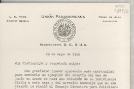 [Carta] 1946 mayo 29, Washington, D. C., E.U.A. [a la] Señorita Gabriela Mistral, In care of the Consulate General of Chile, Los Angeles, California, [EE.UU.]