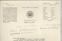 [Carta] 1946 Aug. 14, Washington, D. C., U.S.A. [a] Miss Gabriela Mistral, Chilean Consulate, Auditorium Building, Los Angeles, California, [EE.UU.]